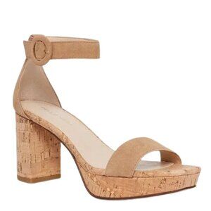 NEW Pelle Moda Amari Suede Platform Block Heel Sandal in Latte Sz.